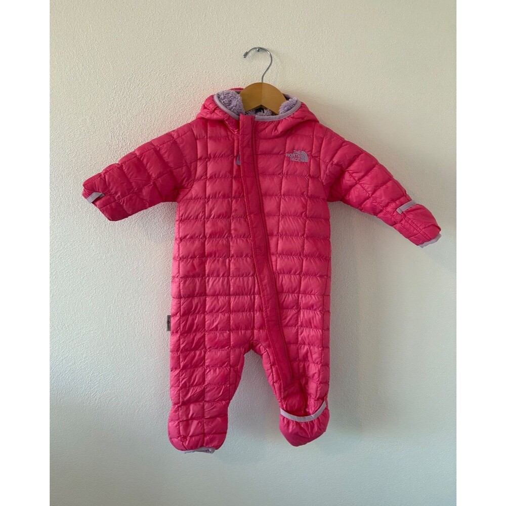The North Face Girls Infant Sz 6-12 Month Pink Snowsuit Thermo Hooded Lined